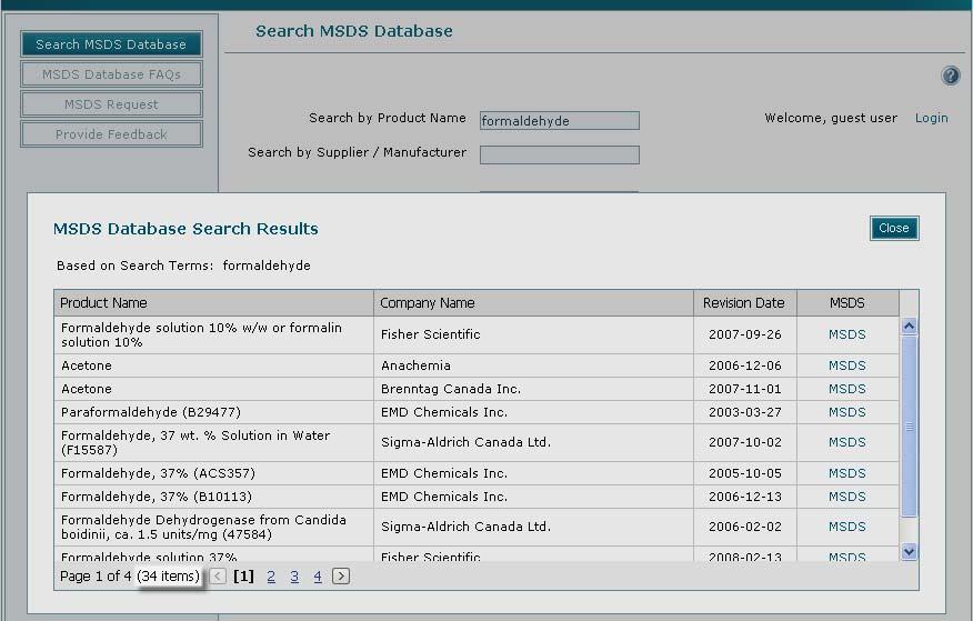 2.6 Example MSDS Search Finding the MSDS for 37% Formaldehyde Solution sold by Fisher Scientific. You are looking for the MSDS for 37% Formaldehyde Solution sold by Fisher Scientific.