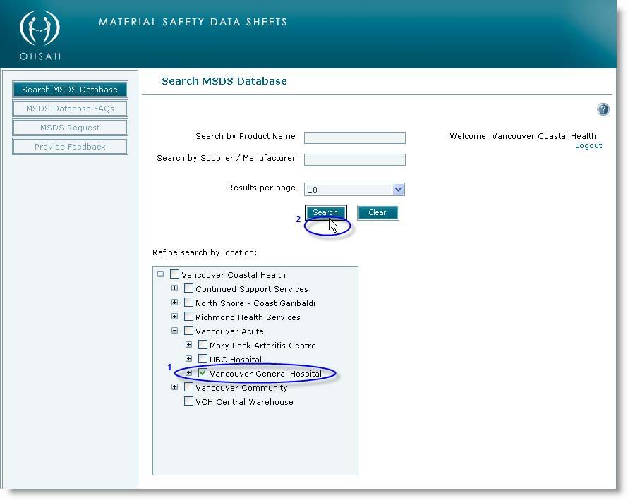 5.4 Site-Specific MSDS Inventory Report Once logged in to the database, you can run a search for all products listed in inventory at your worksite. To return a complete site-specific MSDS library: 1.