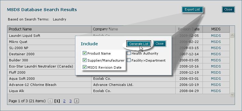 In the pop-up that appears, you select to include the MSDS Revision Date (Product