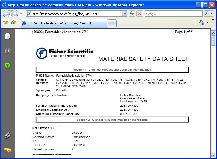 Most MSDS files in the database are in PDF format.