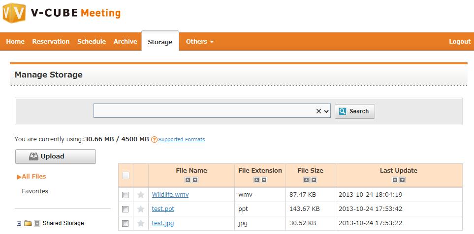 4 Storage On the Manage Storage page, you can upload or manage documents and videos.