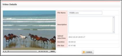 2) The properties of the video (File Name, Description, Upload date/time, Duration and File Size) are displayed.