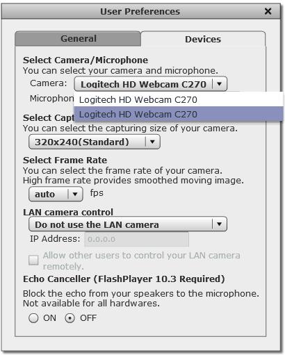 20.8 Configuring Preferences 20.8.1 Switching Web Cameras There are two ways to switch cameras.