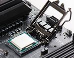 Align the notches on the CPU to the notches in the socket. Lower the processor straight down into the socket.