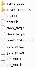 2.2 FreeRTOS BSP examples folder The examples folder contains all demos/examples source code and board configuration files. All applications are cataloged by board name.