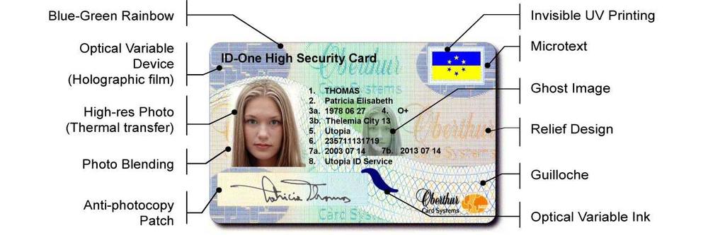 plastic body can include all or any combination of the multiple security features shown in Figure 1 below. Figure 1: Security Features on a Smart ID Card.
