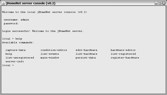 Once the user has successfully logged into the jhomenet server, they may enter a number of different commands.