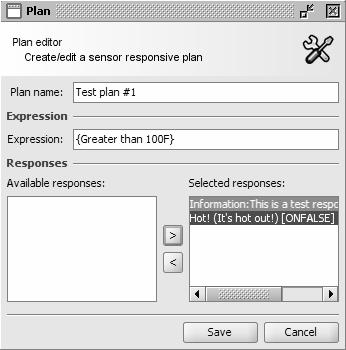 After creating the expression the user may also select the desired responses to be executed. In the left list are all the available responses.