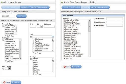 Search by listing number or search for a preexisting Cross Property listing from which to Fill (for more information, see, Criteria Search in the, Search