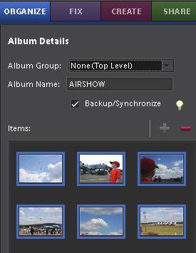 Hold down the Shift key and click to select a range of photos. 5 Press the Create new album or album group button ( ) in the Albums palette and choose New Album.