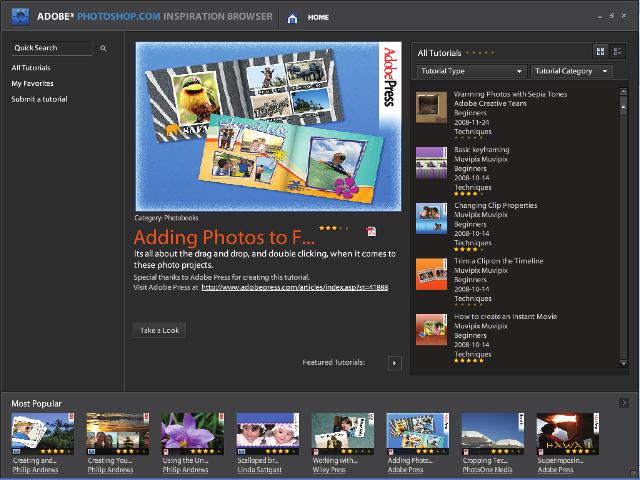 How to get help The Inspiration Browser Adobe has released a service called Photoshop.com that allows you to upload and store photos online to share with friends and family.