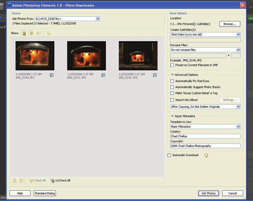 Getting photos into the Organizer using the Photo Downloader The Import Settings section allows you to determine what occurs during import as you re importing images.
