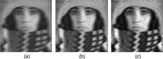 6.7 CONSTRAINED DECONVOLUTION 151 Figure 6.4 Restoration of a blurred and noisy image through Wiener filtering.
