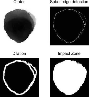8.7 EFFECTS AND USES OF EROSION AND DILATION 205 Figure 8.5 Illustrating a simple use of dilation to join small breaks in a defining contour (image courtesy of C.J. Solomon, M. Seeger, L. Kay and J.