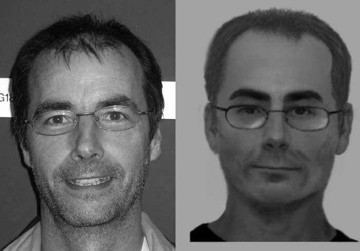 The facial likeness (right) was created by an evolutionary search to find the dominant principal components in the real