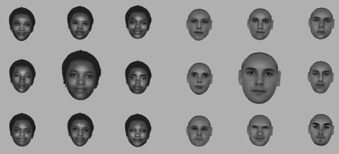 11.6 LINEAR DISCRIMINANT FUNCTIONS 297 Figure 11.4 Facial prototypes: Left: 8 female faces with the prototype at the centre. Right: 8 male faces with the calculated prototype at the centre.