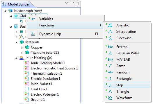 DEFINING FUNCTIONS Right-click the Global Definitions node and select Functions>Step.