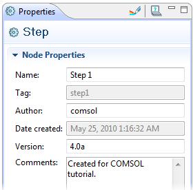 Right-click the Step 1 node in the Model Builder and select Properties.