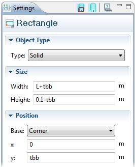 Type L+tbb in the Width edit field, 0.1-tbb in the Height edit field, and tbb in the y position edit field. Click Build Selected.