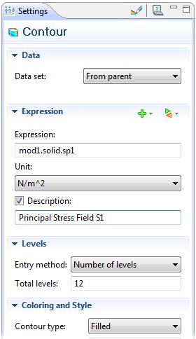 In the same Settings window, check Description, change it to Principal Stress Field