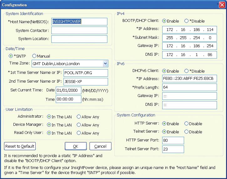 Step 6 Click Configuration to configure network settings.