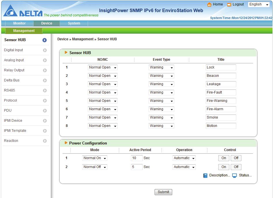 Chapter 5 : InsightPower SNMP IPv6 for EnviroStation Web 5.2 Device 5.2.1.