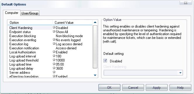 Ivanti Device and Application Control Computer Tab The Computer tab shows the computer default options that govern how clients interact with the Application Server.