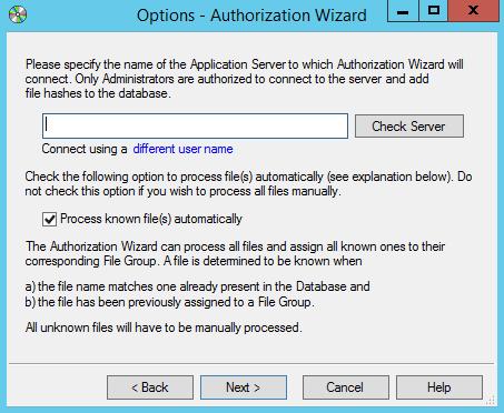Using the Authorization Wizard 2. Click Next. The wizard advances to the Options - Authorization Wizard dialog. Figure 6: Options - Authorization Wizard Dialog 3.