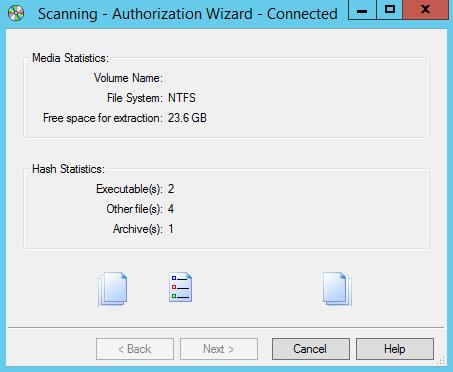 disk space. 8. Click Start. Step Result: The Assigning File(s) - Authorization Wizard - Connected dialog opens. The wizard searches the source directory or file and lists the number of files found.