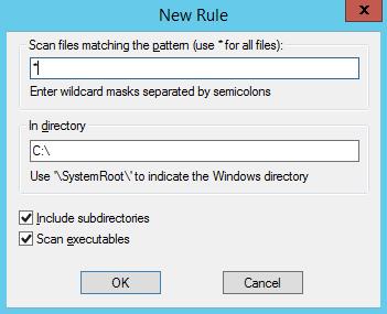 Scan all files matching the pattern *.exe or *.dll in the %PROGRAMFILES% directory and subdirectories. 1.