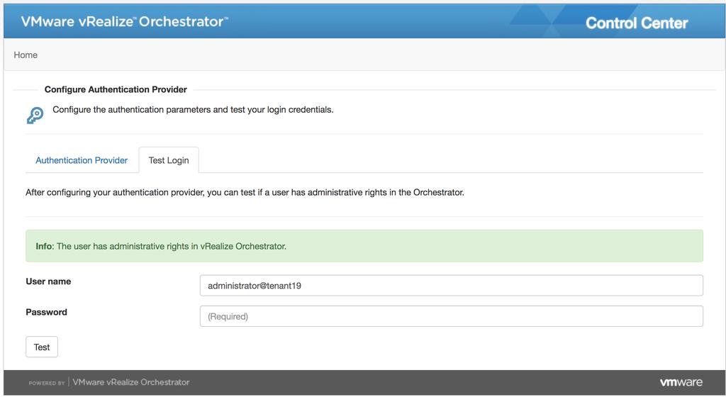 Configure Authentication Provider 2. Enter the vcenter IP address or host name. Then browse for and select an Administrator s group that is prefixed by the vcenter domain name.