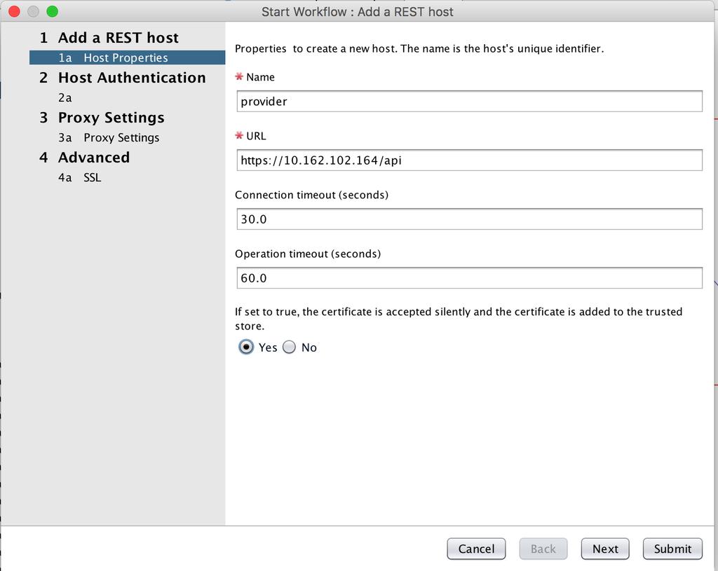 workflow, and select Start workflow. Figure 63. Add a Rest Host Workflow in vrealize Orchestrator Java Client 2.