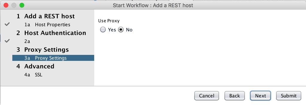 4. Select No for Use Proxy unless your configuration requires a proxy for internet