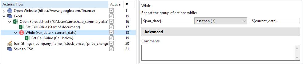 Excel Action with Condition Open Spreadsheet This action opens a specified Excel spreadsheet (.xls or.xlsx) in background for further data manipulations.