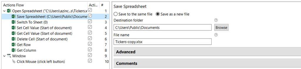 Save type Save to the same file currently opened file is saved with all previous changes.