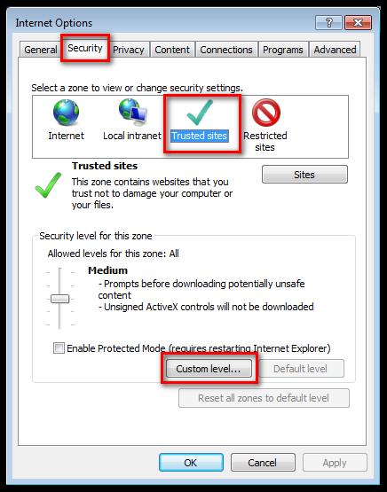 Figure 21 9.1.d. The Security Settings - Trusted Sites Zone window will open. 9.1.e. Scroll down until you see Display mixed content. This option should not be set to Disable.