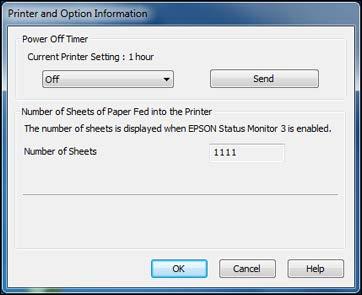 5. After checking the number of sheets fed into the printer, click OK to close the window. Note: The number of sheets is displayed only when Epson Status Monitor 3 is enabled.