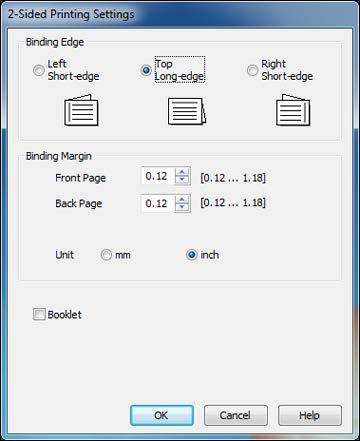 3. Select the double-sided printing options you want to use. 4. Click OK to return to the Main tab. 5. Print a test copy of your double-sided document to test the selected settings. 6.