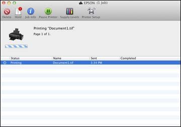 Checking Print Status - Mac OS X Parent topic: Printing with Mac OS X Checking Print Status - Mac OS X During printing, you can view the progress of your print job and control printing. 1.
