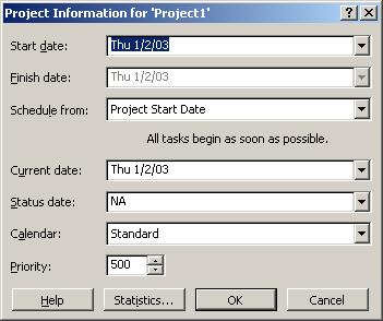 Properties Window Before you can start working on your project, you need to provide some information. Click on Project and then Project Information The Project Information window will pop up.