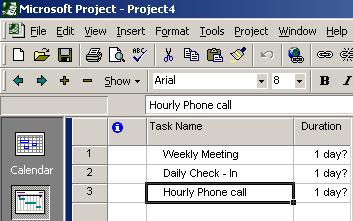 Inserting Tasks To insert tasks, click in the field underneath the Task Name heading and begin typing.