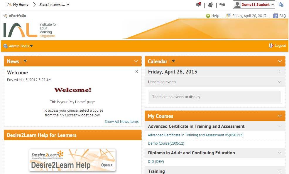 3.1 Courses Selecting your Course Alternative method: Click the arrow here to select your course Your enrolled courses will be displayed here 1.