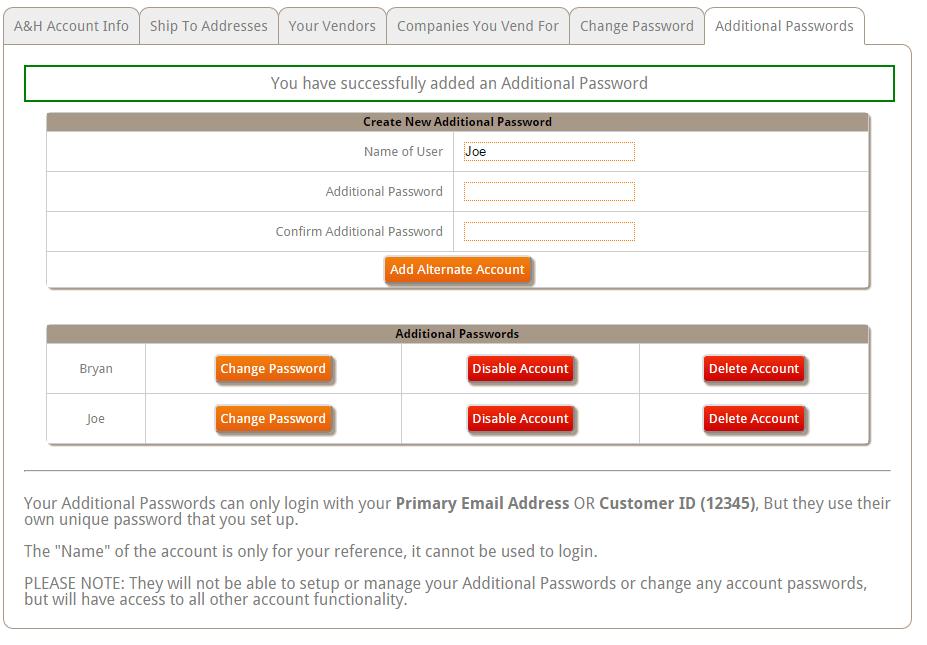 authorized persons that will use your A&H account to place orders or view account details.