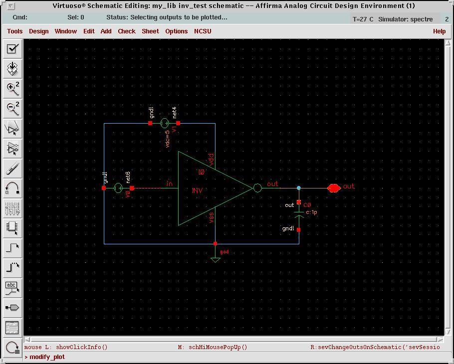 Figure 20: Test Schematic with input and output nodes selected This is done by clicking them once.