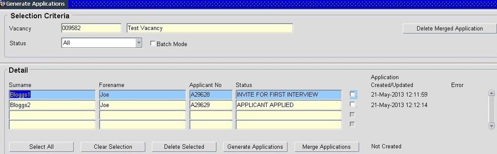 You can now see the applications that you generated on the previous step have been recorded in the system with a date and time stamp.
