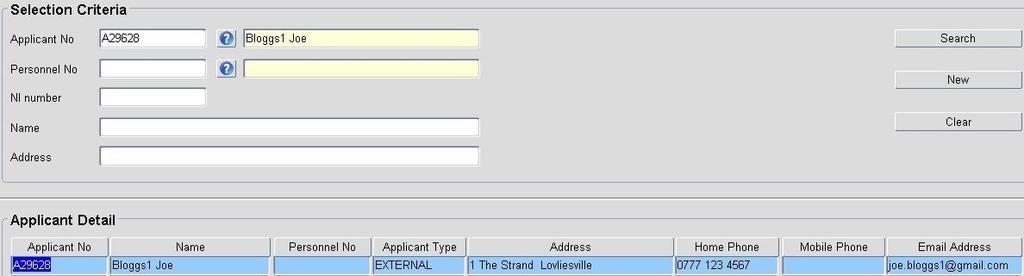 Double click on the Applicant No.