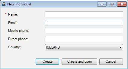 Click on the plus button next to the Organisation field and a new Organisation form will open. 7. Fill in the fields and click on Create or Create and open. 8.