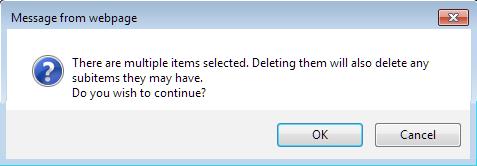 Right-click on one of the selected cases and select Delete 3. A warning is displayed stating that the selected items and sub items will be deleted.