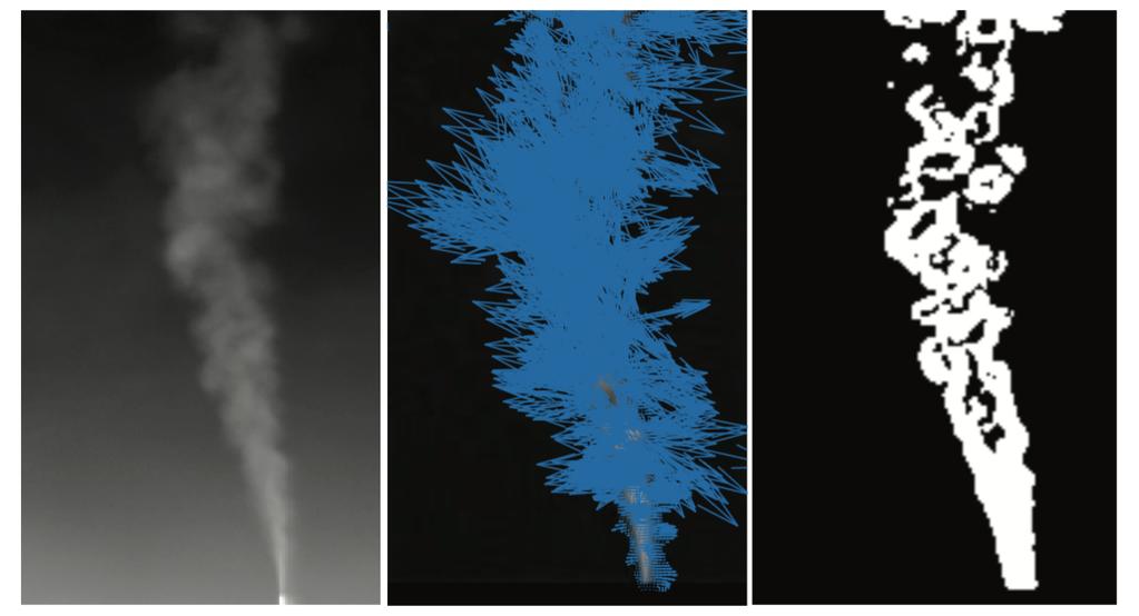 Fig 5. (a) A single frame of a controlled leak corresponding to 50 MSCF/day imaged from a distance of 30 m from the source (Video No. 68, Frame No. 134).
