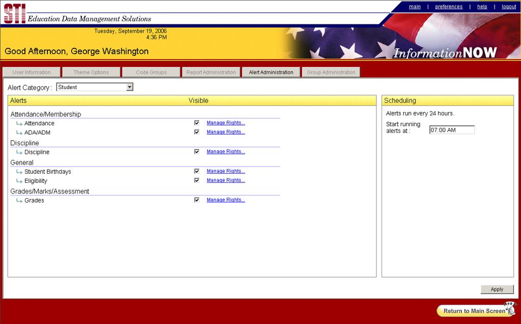 Alert Administration Tab This tab is only available for InformationNOW Reporting Portal administrators.